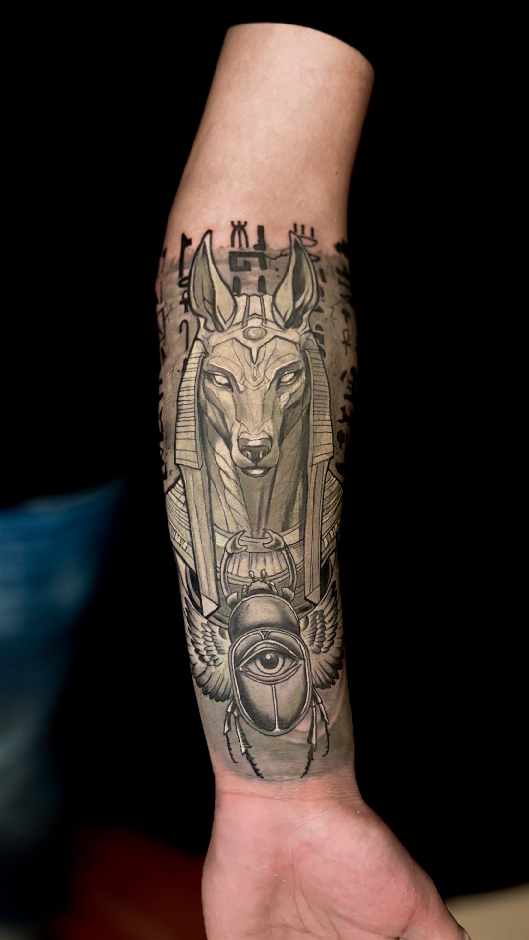 After — Anubis Egyptian god cover-up forearm